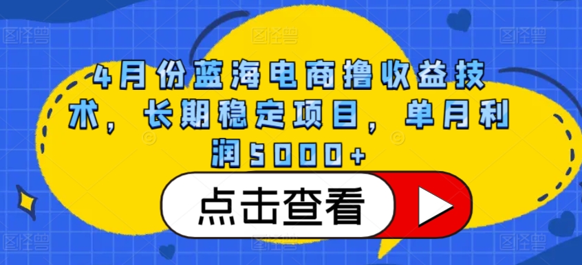 4月份蓝海电商撸收益技术，长期稳定项目，单月利润5000+-副业网