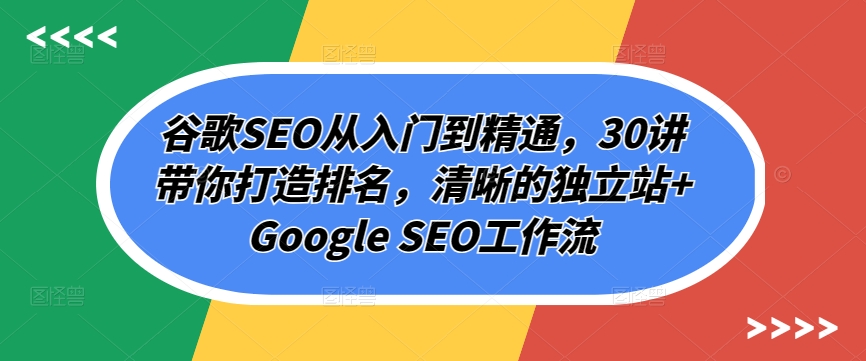 谷歌SEO从入门到精通，30讲带你打造排名，清晰的独立站+Google SEO工作流-副业网