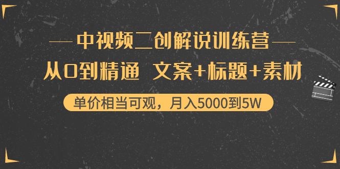 中视频二创解说训练营：从0到精通 文案+标题+素材、月入5000到5W-副业网