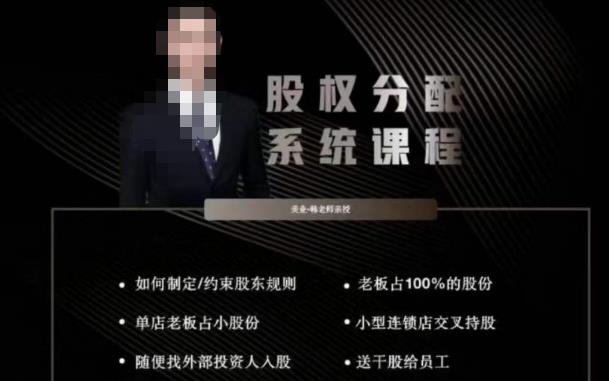 韩老师聊美业-美业股权分配系统课程，如何制定约束股东规则+老板占100%的股份+单店老板占小股份等-副业网