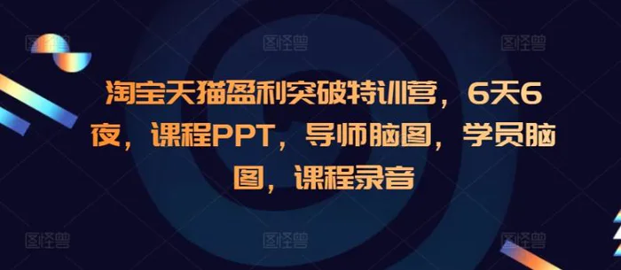 淘宝天猫盈利突破特训营，6天6夜，课程PPT，导师脑图，学员脑图，课程录音-副业网