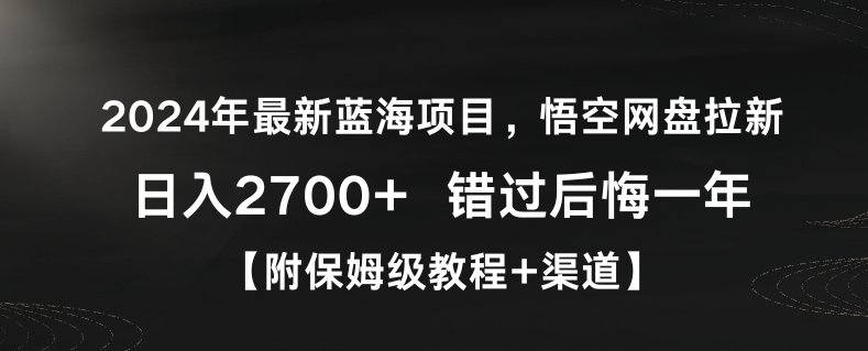 2024年最新蓝海项目，悟空网盘拉新，日入2700+错过后悔一年【附保姆级教程+渠道】-副业网