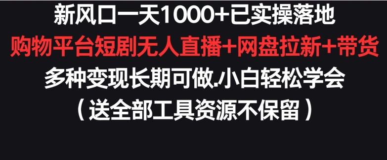 新风口一天1000+已实操落地购物平台短剧无人直播+网盘拉新+带货多种变现长期可做-副业网