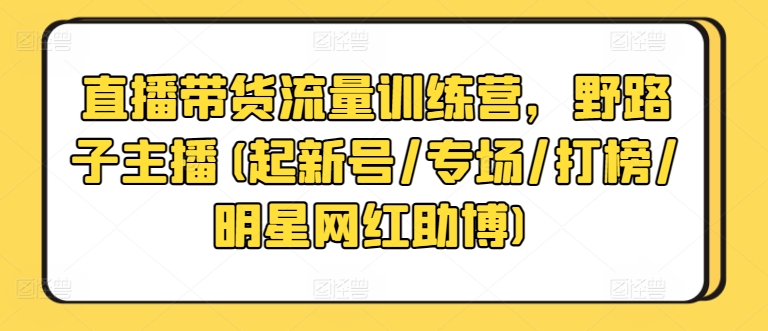 直播带货流量训练营，野路子主播(起新号/专场/打榜/明星网红助博)-副业网