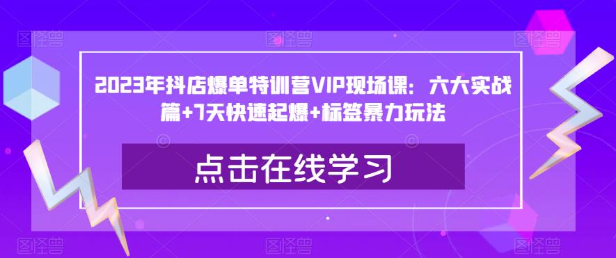 2023年抖店爆单特训营VIP现场课：六大实战篇+7天快速起爆+标签暴力玩法-副业网