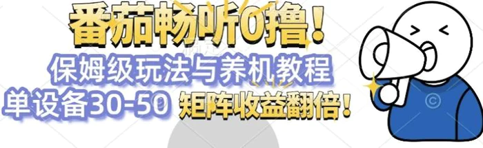 番茄畅听0撸，保姆级玩法与养机教程单设备30-50，矩阵收益翻倍-副业网