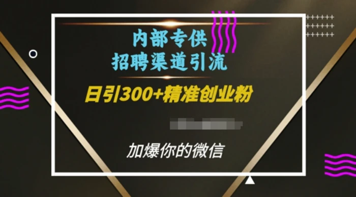 内部招聘渠道日引流300+创业粉，加爆你的微信-副业网