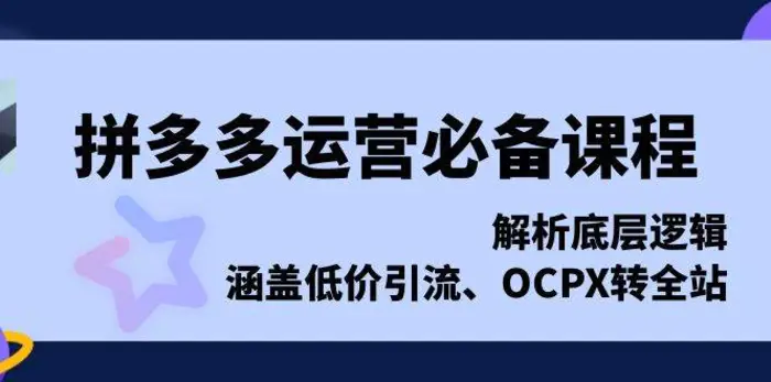 拼多多运营必备课程，解析底层逻辑，涵盖低价引流、OCPX转全站-副业网