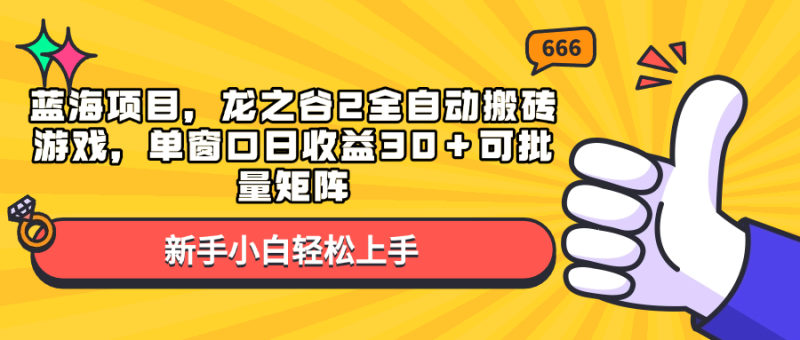 （13769期）蓝海项目，龙之谷2全自动搬砖游戏，单窗口日收益30＋可批量矩阵-副业网