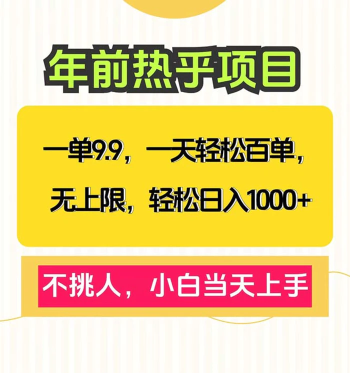 （13795期）一单9.9，一天百单无上限，不挑人，小白当天上手，轻松日入1000+-副业网