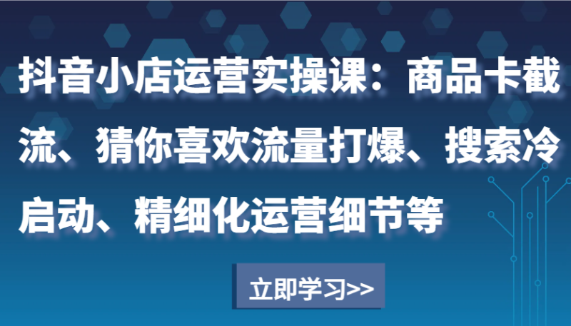 抖音小店运营实操课：商品卡截流、猜你喜欢流量打爆、搜索冷启动、精细化运营细节等-副业网