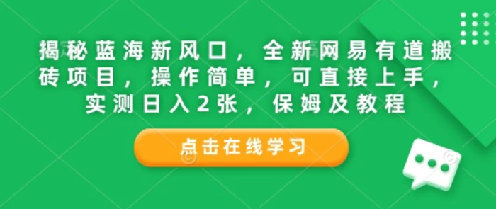 揭秘蓝海新风口，全新网易有道搬砖项目，操作简单，可直接上手，实测日入2张，保姆及教程-副业网