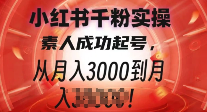 小红书千粉实操课，素人成功起号，从月入3000到月入过W-副业网