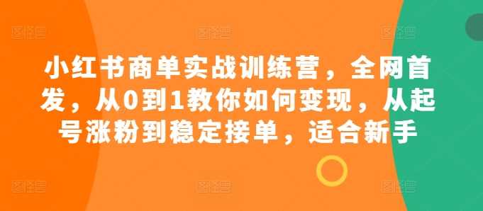 小红书商单实战训练营，从0到1教你如何变现，从起号涨粉到稳定接单，适合新手-副业网
