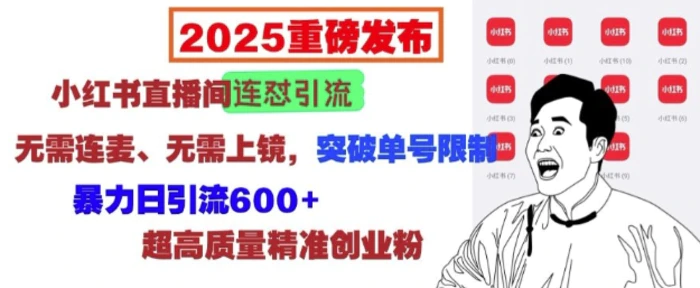 2025重磅发布：小红书直播间连怼引流，无需连麦、无需上镜，突破单号限制，暴力日引流600+-副业网