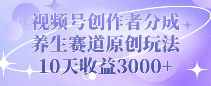 视频号创作者分成，养生赛道原创玩法，10天收益3k-副业网