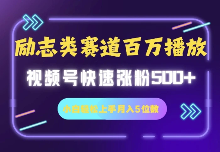 励志类赛道也能百万播放，快速涨粉500+视频号变现月入5位数-副业网