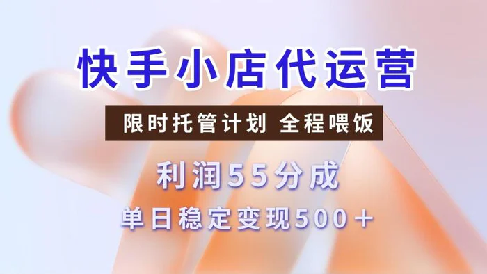 快手小店代运营，限时托管计划，收益55分，单日稳定变现500+-副业网