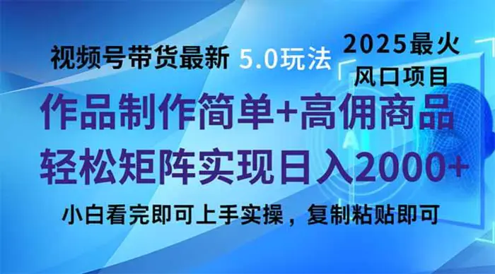 （14191期）视频号带货最新5.0玩法，作品制作简单，当天起号，复制粘贴，轻松矩阵…-副业网