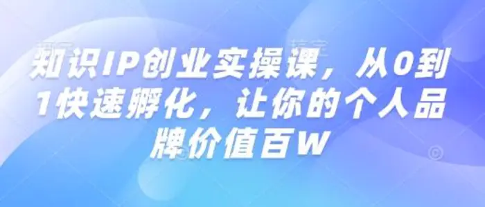 知识IP创业实操课，从0到1快速孵化，让你的个人品牌价值百W-副业网