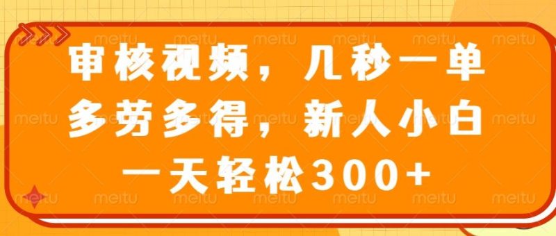 （14294期）审核视频，几秒一单，多劳多得，新人小白一天轻松300+-副业网