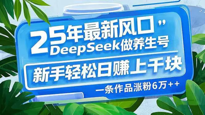 （14341期）25年最新风口，用DeepSeek做养生号，新手轻松日赚上千块，一条作品涨粉…-副业网