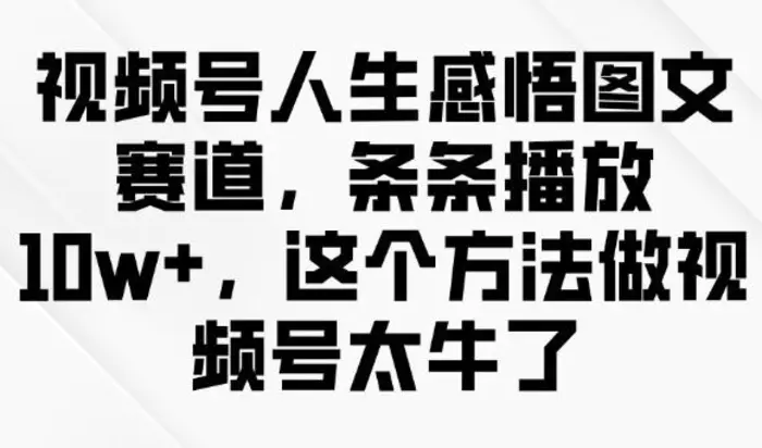 视频号人生感悟图文赛道，条条播放10w+，这个方法做视频号太牛了-副业网