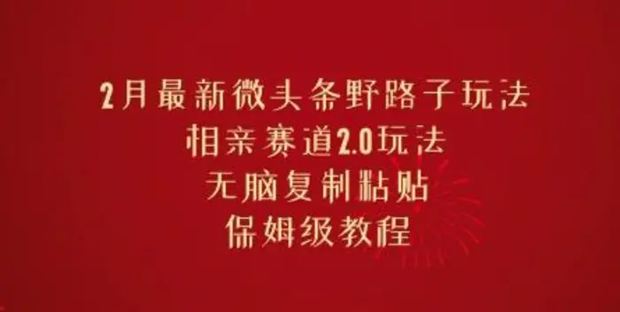 2月最新微头条野路子玩法，相亲赛道2.0玩法，无脑复制粘贴，保姆级教程-副业网