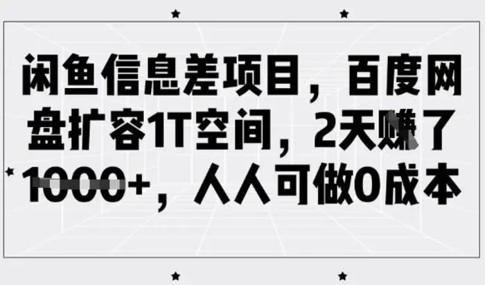 闲鱼信息差项目，百度网盘扩容1T空间，2天收益1k+，人人可做0成本-副业网