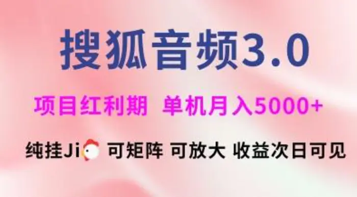 搜狐音频挂ji3.0.可矩阵可放大，独家技术，稳定月入5000+-副业网