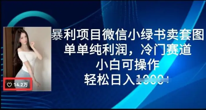 暴利项目微信小绿书卖套图，单单纯利润，冷门赛道， 小白可操作，轻松日入多张-副业网
