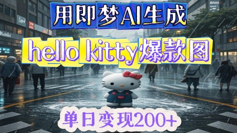 用即梦AI生成Hello Kitty爆款图，单日变现2张-副业网
