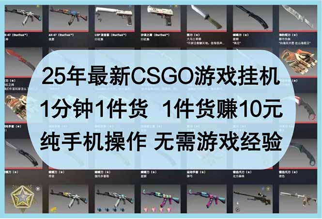 （14439期）25年最新CSGO游戏挂机，1分钟1件货，1件货赚10元 纯手机操作 无需游戏经验-副业网