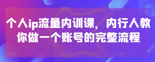 个人ip流量内训课，内行人教你做一个账号的完整流程-副业网