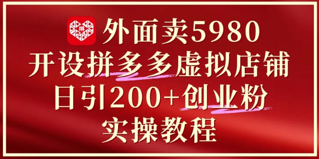 外面卖5980开设拼多多虚拟店铺：单日引流200+创业付费粉实战教程-副业网