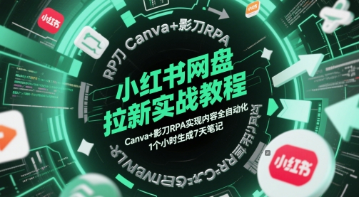小红书网盘拉新实战教程，Canva+影刀RPA实现内容全自动化，1个小时生成7天笔记-副业网
