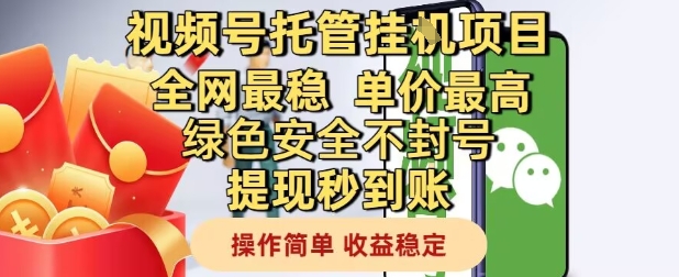 视频号托管挂G项目全网最稳，单价最高，绿色安全不封号提现秒到账，操作简单，收益稳定-副业网