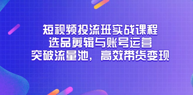 （14868期）短视频投流班实战课程，选品剪辑与账号运营，突破流量池，高效带货变现-副业网
