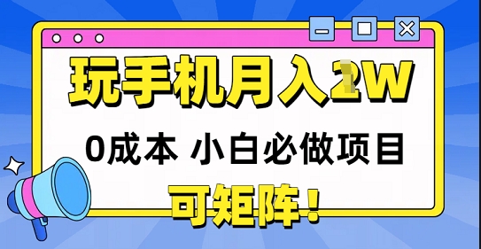 0成本小白必做项目，可矩阵，玩玩手机月入1w+-副业网