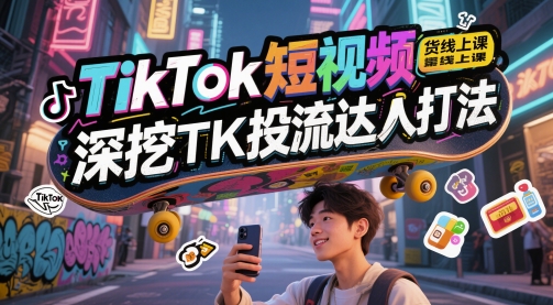 TikTok短视频带货线上课，深挖TK投流达人打法-副业网