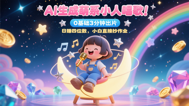 AI生成萌系小人唱歌！0基础3分钟出片，28个作品涨粉9万，日赚四位数，小白直接抄作业-副业网