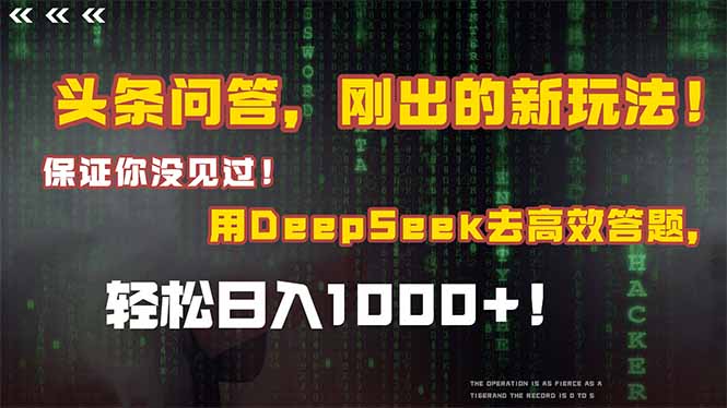 头条问答，刚出的新玩法！保证你没见过！结合Deepseek高效答题，日入1000+-副业网
