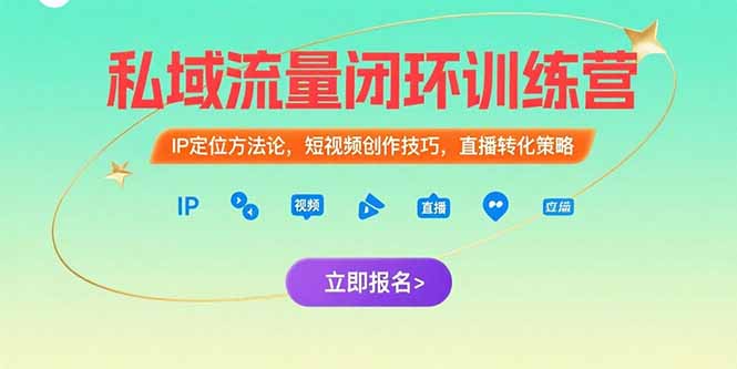 私域流量闭环训练营：IP定位方法论，短视频创作技巧，直播转化策略-副业网