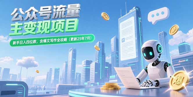 公众号流量主变现项目，新手日入四位数，含爆文写作全攻略(更新25年7月-副业网