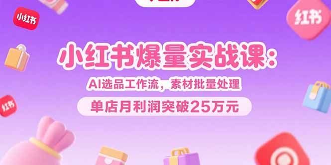 小红书爆量实战课：AI选品工作流，素材批量处理，单店月利润突破25万元-副业网