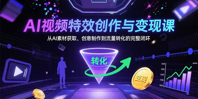 AI视频特效创作与变现课：从AI素材获取、创意制作到流量转化的完整闭环-副业网