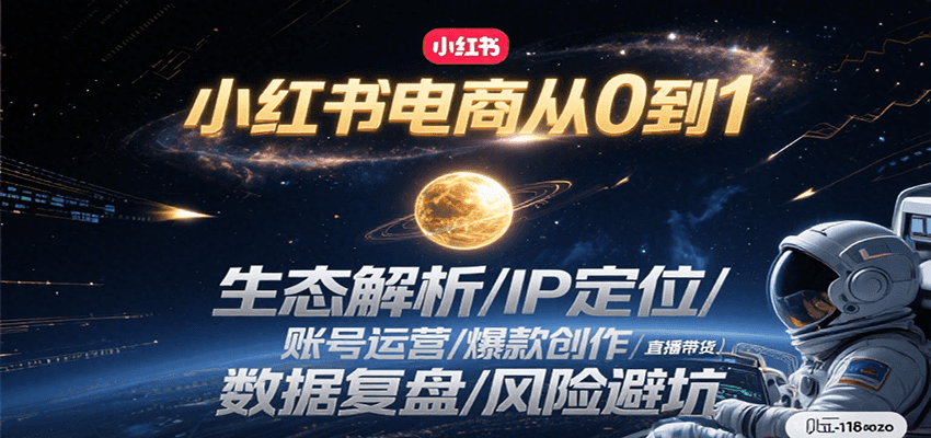 小红书电商从0到1：生态解析/IP定位/ 账号运营/爆款创作/直播带货/数据复盘/风险避坑-副业网