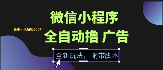 微信小程序全自动撸广告项目，彻底解决没流量的问题，新手一天8张+【揭秘】-副业网