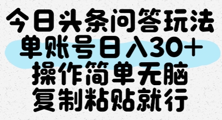 今日头条问答玩法，单账号日入30+，操作简单无脑复制粘贴就行-副业网