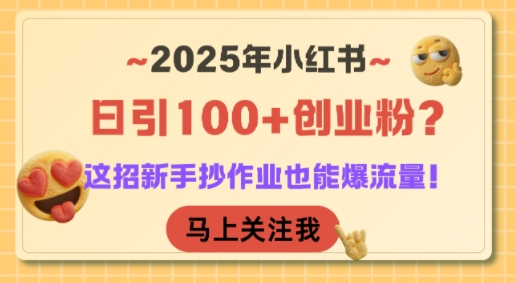 2025年小红书日引100+创业粉？这招新手抄作业也能爆流量！-副业网